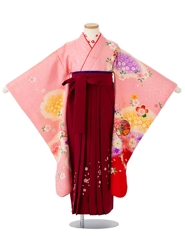 女児卒園袴【正絹】【刺繍袴】鼓に小桜　ピンク