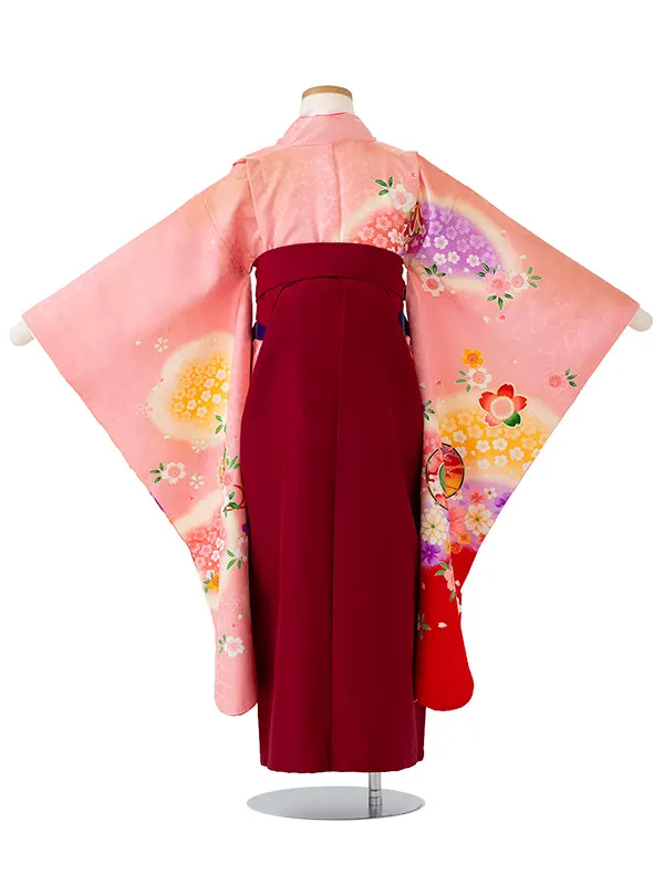 女児卒園袴【正絹】【刺繍袴】鼓に小桜　ピンク