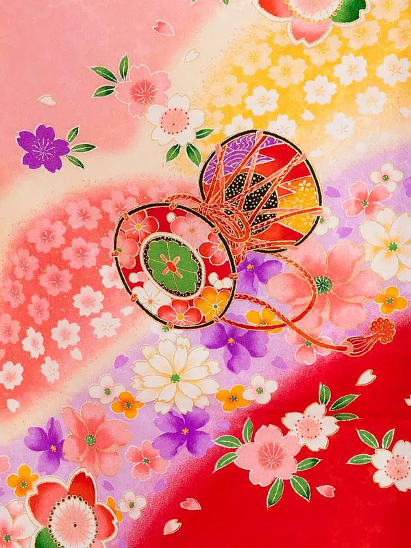 女児卒園袴【正絹】【刺繍袴】鼓に小桜　ピンク