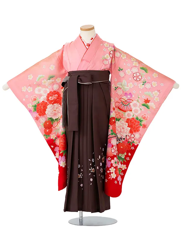 女児卒園袴【正絹】【刺繍袴】花車にうさぎ　ピンク