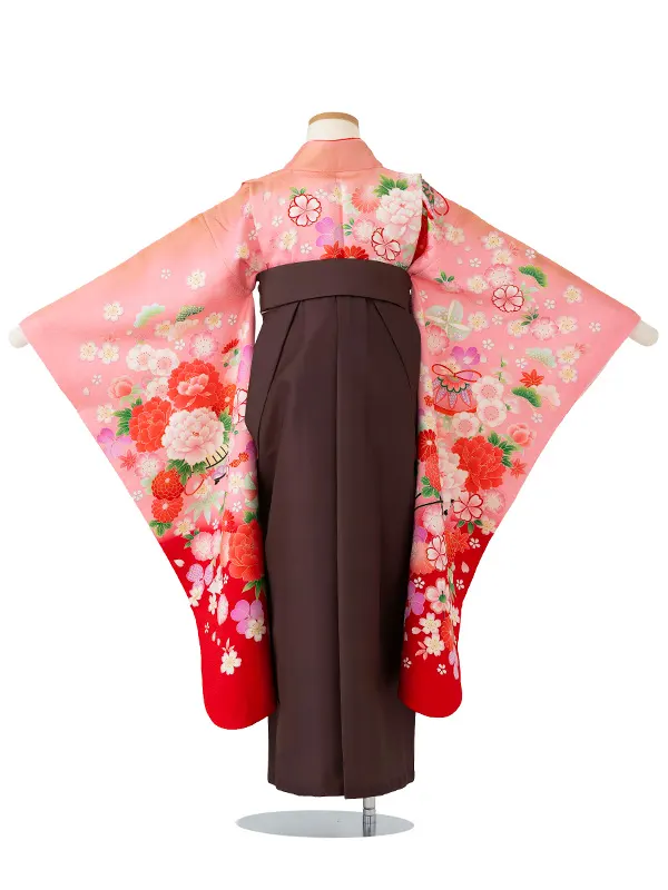 女児卒園袴【正絹】【刺繍袴】花車にうさぎ　ピンク