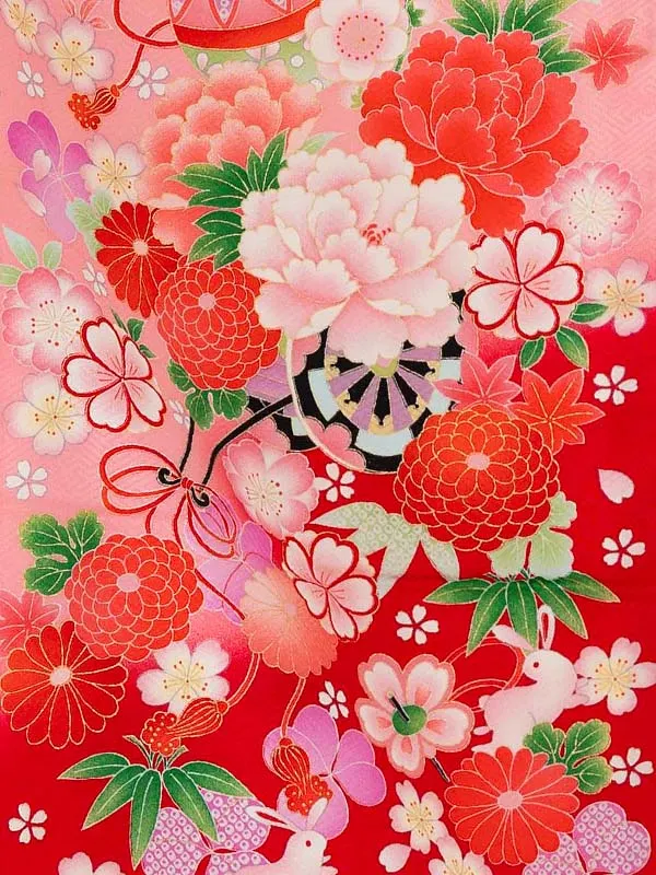 女児卒園袴【正絹】【刺繍袴】花車にうさぎ　ピンク