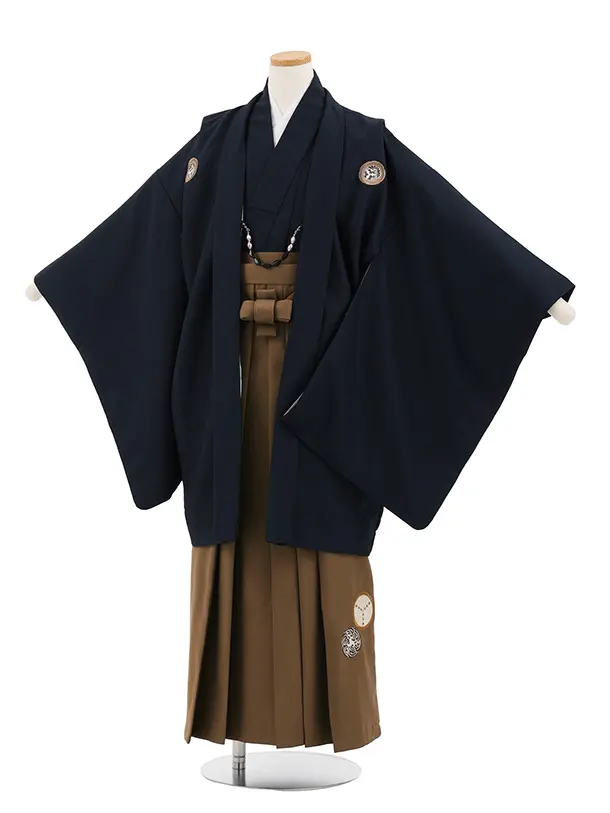 【レンタル】小学校 卒業式 男の子 袴100R 紺紋付×茶　