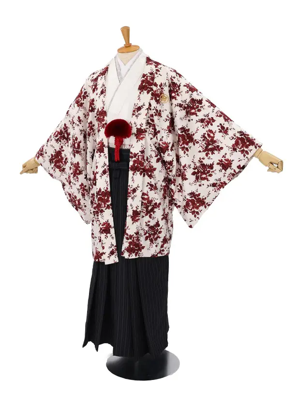 男性用袴　花柄1　縞袴