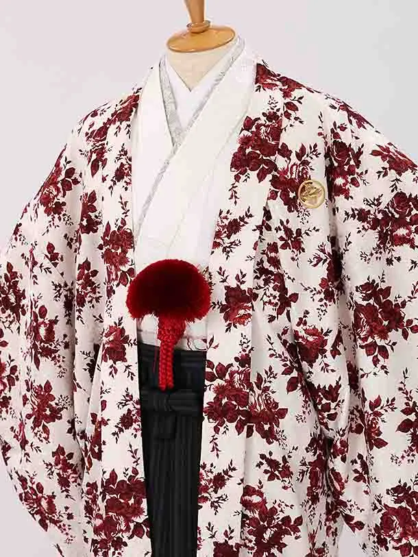 男性用袴　花柄1　縞袴