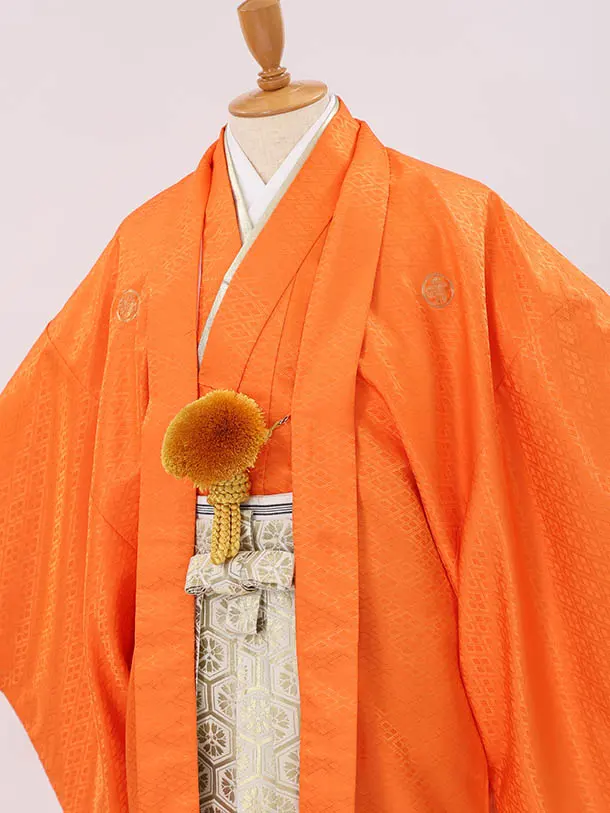 男性用袴　オレンジ617580　紋袴亀甲