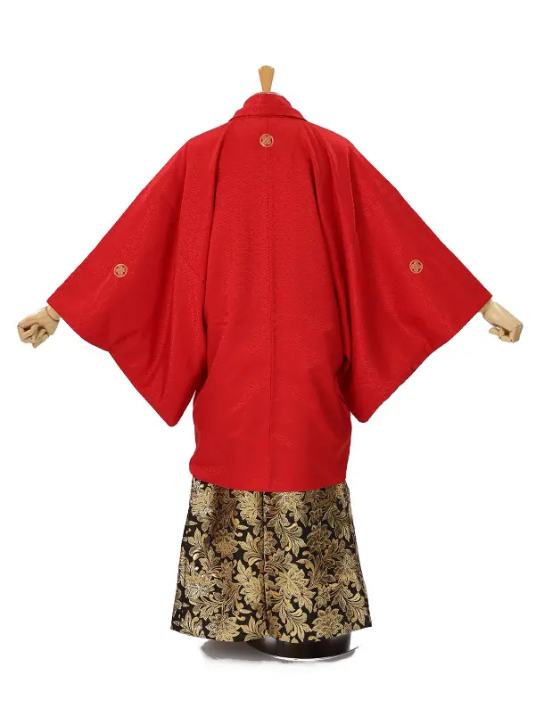 男性用袴　赤18175102　紋袴花唐草黒金