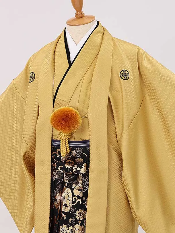 男性用袴　黄色116576　紋袴花唐草