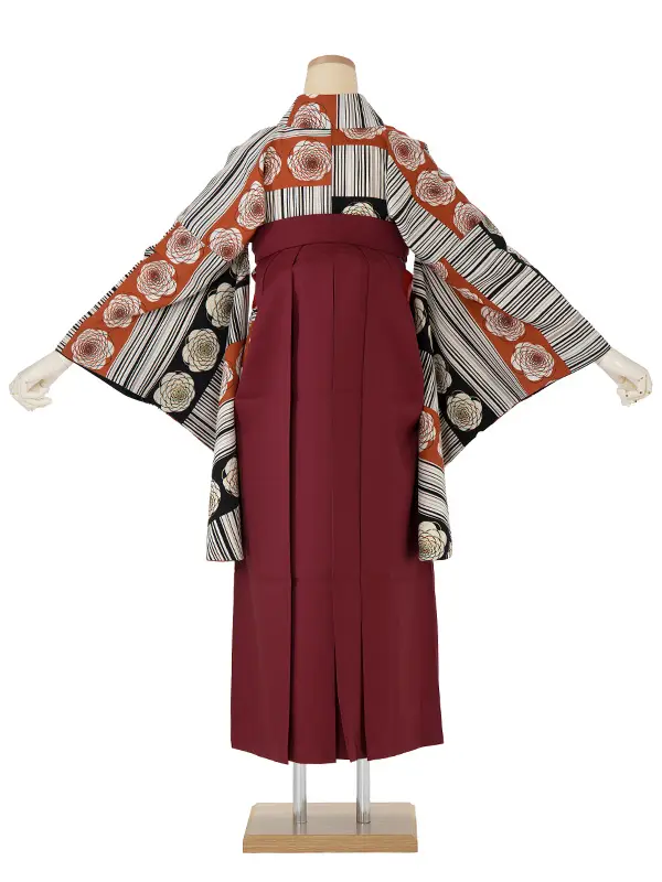 卒業袴レンタル A480 白地ばらモダン×エンジ小花袴