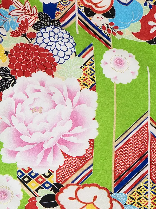 卒業袴レンタル A483 黄緑地花づくし×エンジ袴