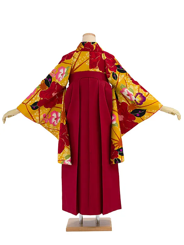 卒業袴レンタル A517 からし地椿×レンガ袴