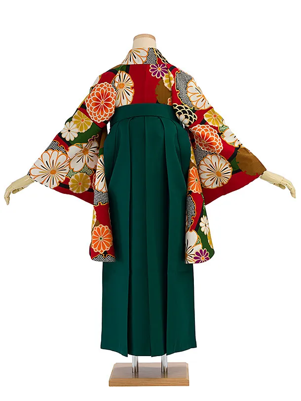 卒業袴レンタル A520 赤地よろけ菊×緑袴