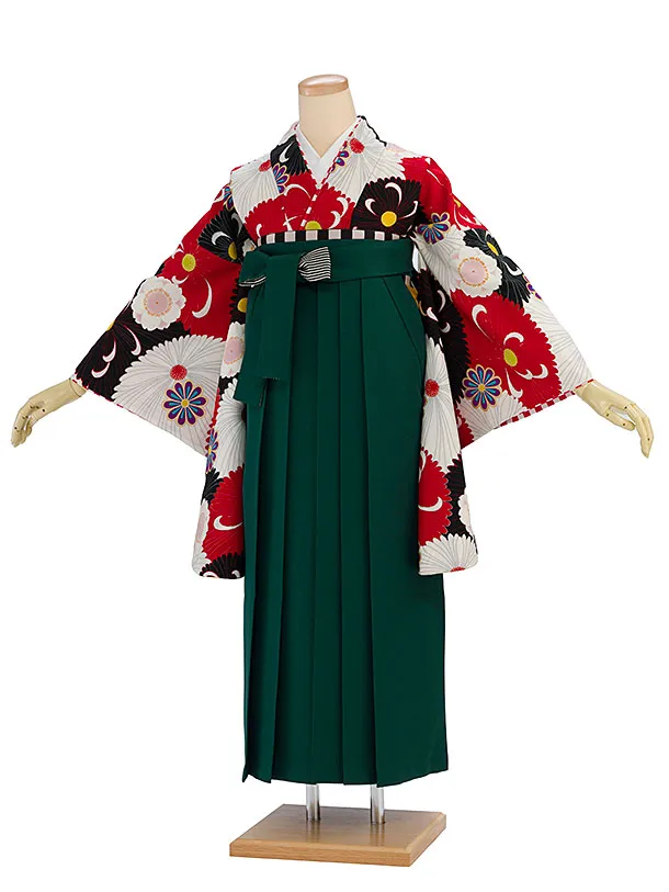 卒業袴レンタル A552 赤地菊づくし×緑袴