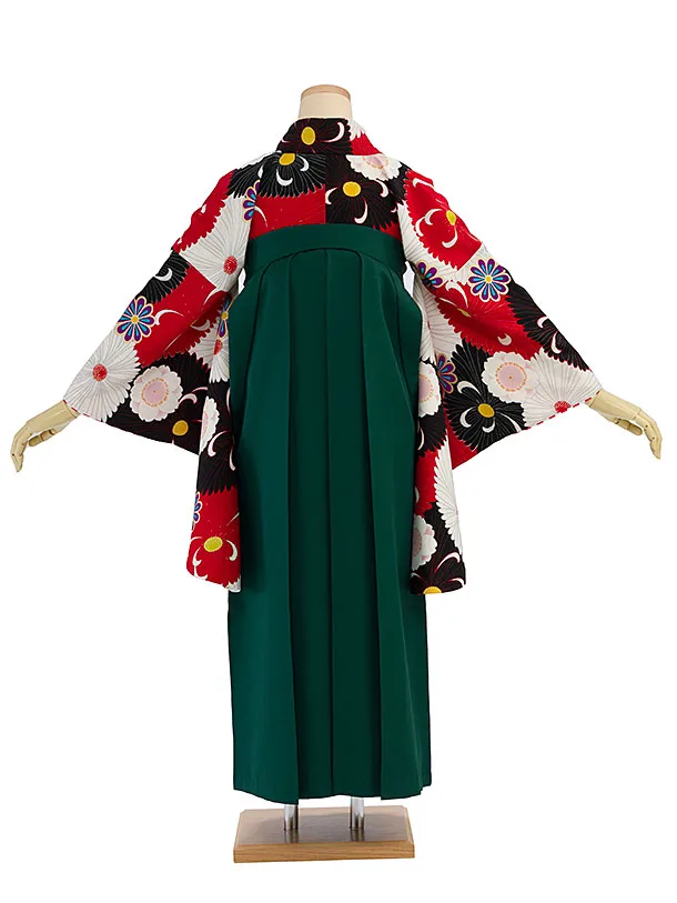 卒業袴レンタル A554 赤地菊づくし×緑袴