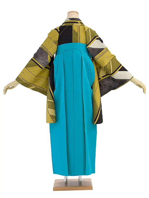 卒業袴レンタル A558 からし地水玉文閃光×水色袴