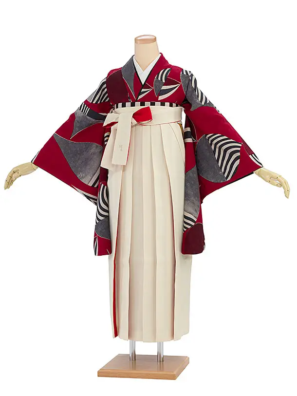 卒業袴レンタル A559 赤地水玉文浮遊×クリーム袴