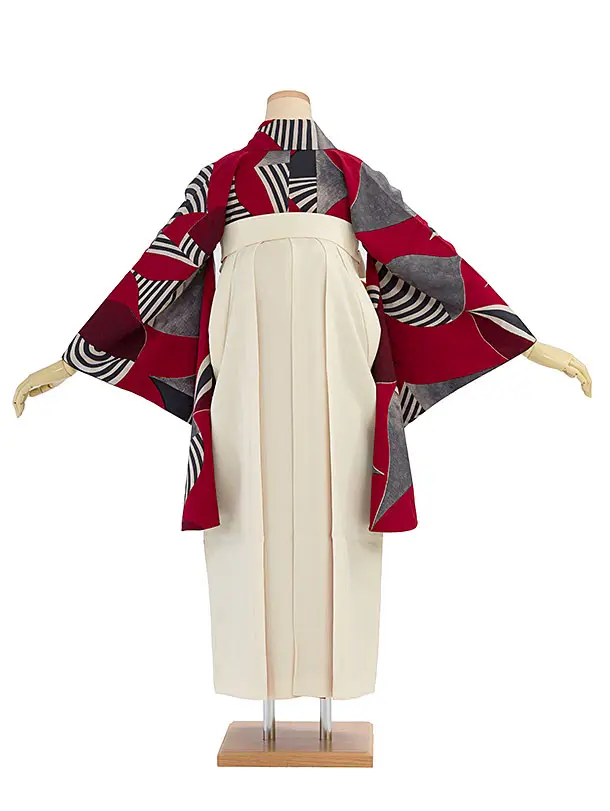 卒業袴レンタル A559 赤地水玉文浮遊×クリーム袴