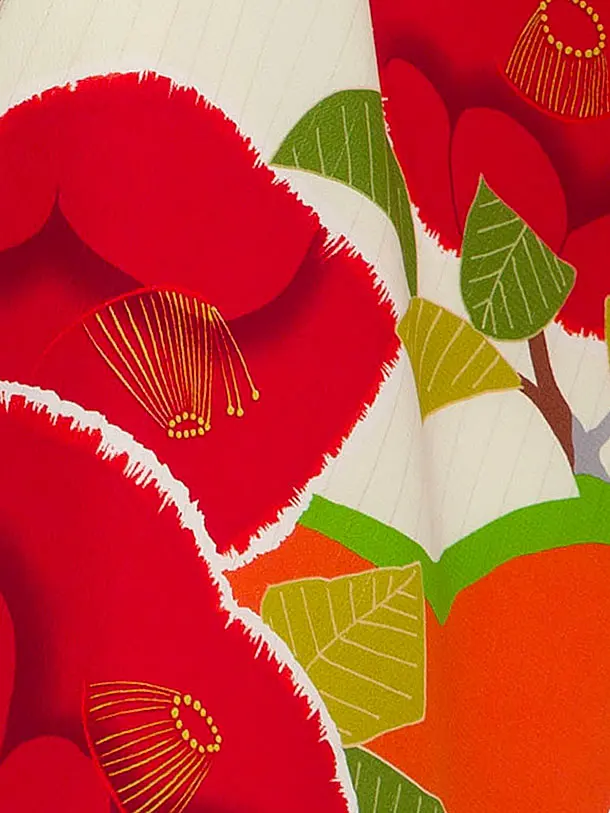 卒業袴レンタル A563 オフホワイト地椿×レンガ袴