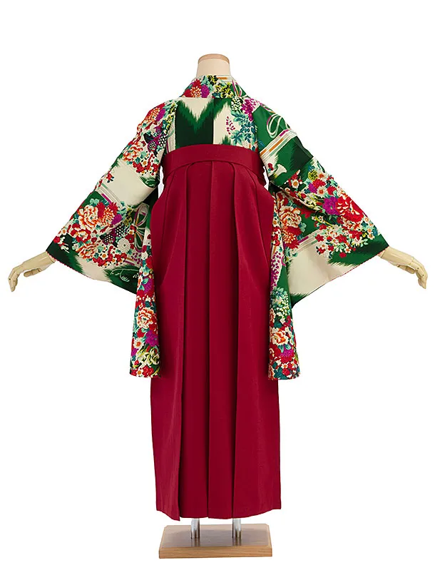 卒業袴レンタル A571 緑地ブーケ×レンガ袴
