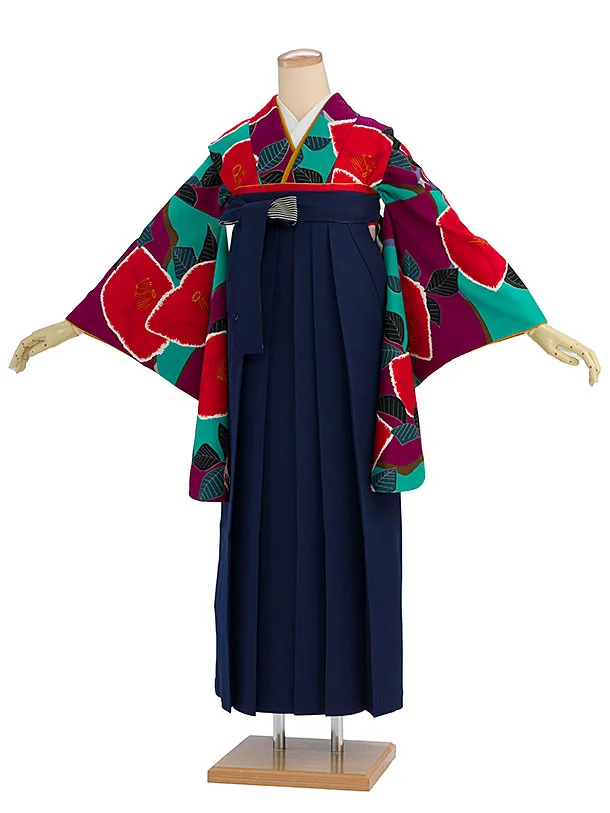 卒業袴レンタル A574 紫地椿×紺袴