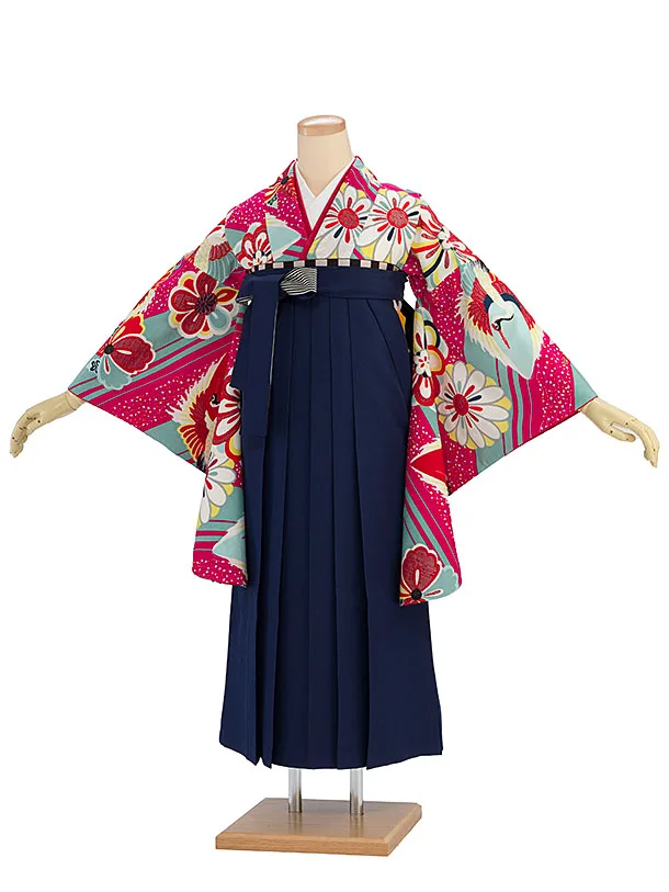 卒業袴レンタル A577 ピンク地鶴菊×紺袴