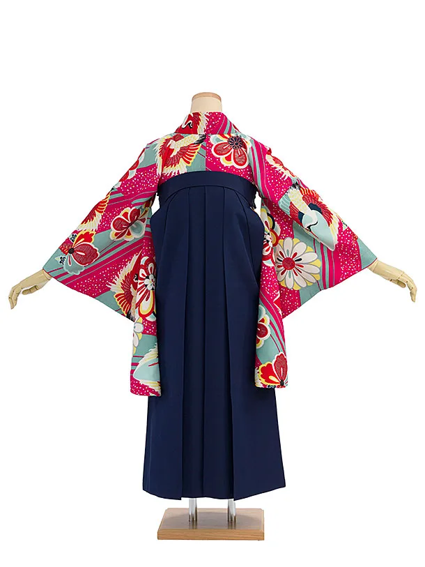 卒業袴レンタル A577 ピンク地鶴菊×紺袴