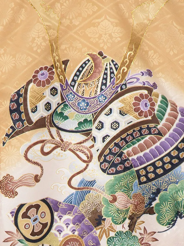 男児産着 お宮参りレンタル 1337 からし地菱形文 かぶと松