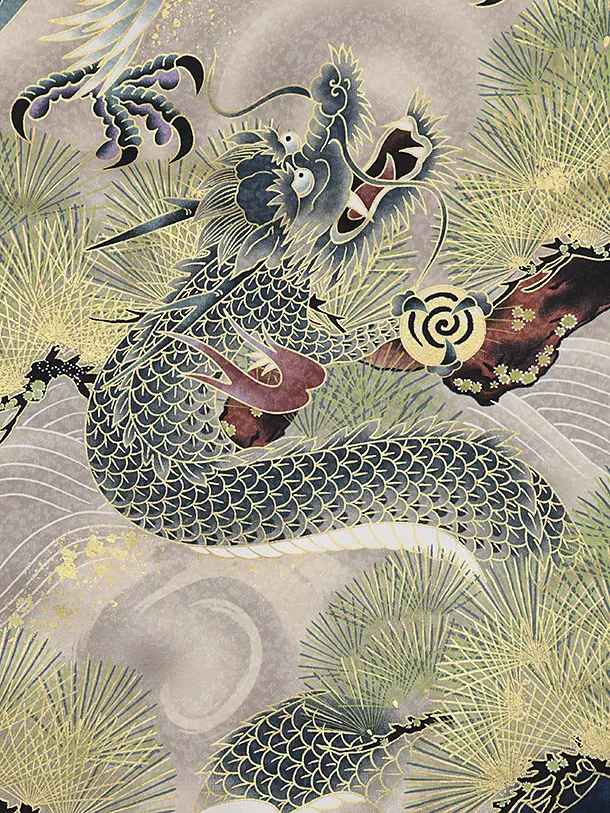 男児産着 お宮参りレンタル 1368 紺地鷹龍松