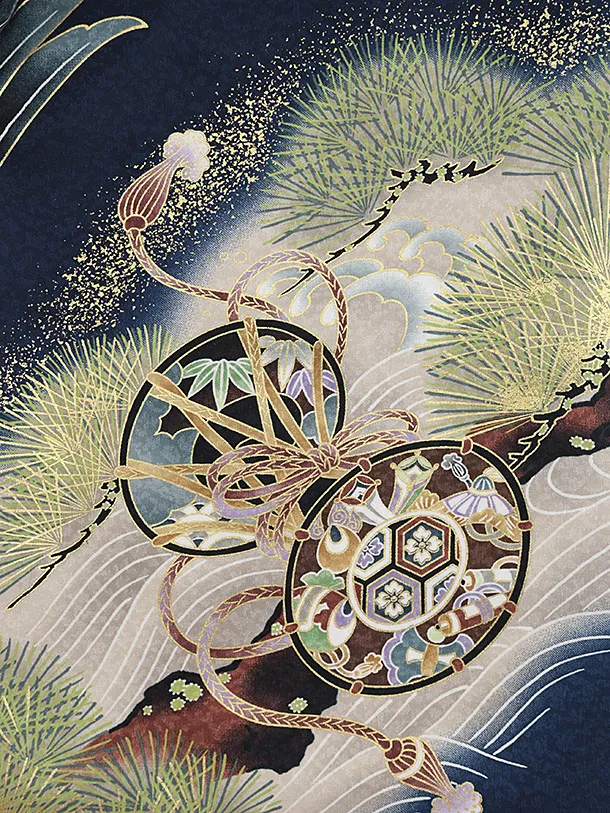 男児産着 お宮参りレンタル 1368 紺地鷹龍松