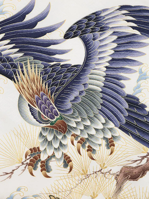 男児産着 お宮参りレンタル 1371 白地菱形文鷹かぶと松