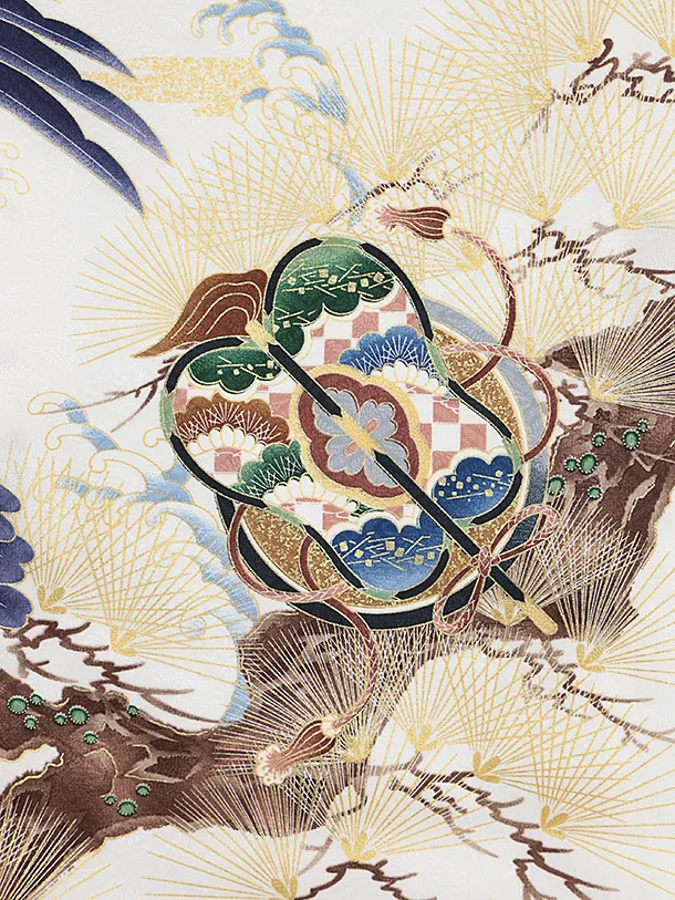 男児産着 お宮参りレンタル 1371 白地菱形文鷹かぶと松