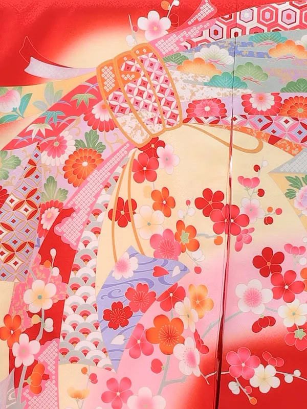 女児産着 お宮参りレンタル1001 赤地 束ねのし