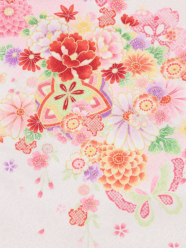 女児産着 お宮参りレンタル 1352 白地桜文花づくし