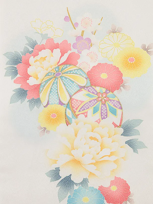 女児産着 お宮参りレンタル 1353 白地毬花柄