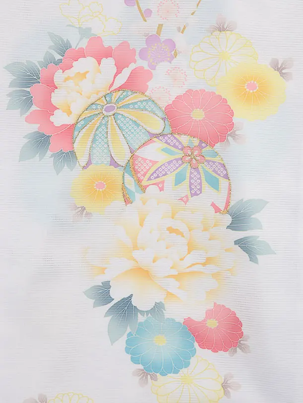 女児産着 お宮参りレンタル 1360 白地花柄【夏用・絽】