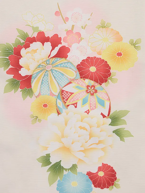 女児産着 お宮参りレンタル 1361 クリーム地花柄【夏用・絽】