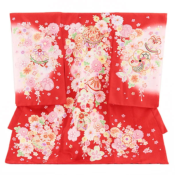 女児産着 お宮参りレンタル 1377 赤地毬菊桜