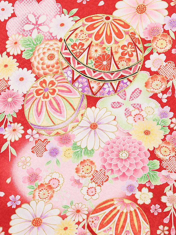女児産着 お宮参りレンタル 1377 赤地毬菊桜