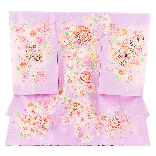 女児産着 お宮参りレンタル 1379 ラベンダー地毬菊桜