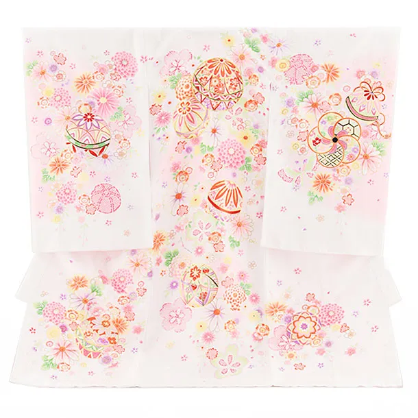 女児産着 お宮参りレンタル 1382 白地毬菊桜