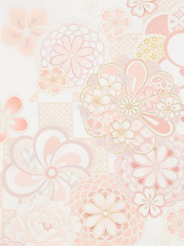 女児産着 お宮参りレンタル 1384 白地淡ピンク紗綾形文花づくし