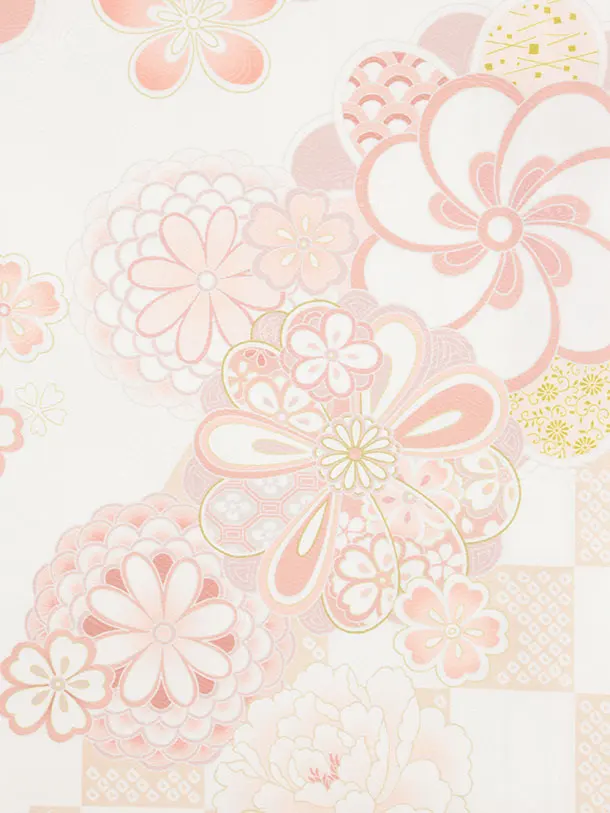 女児産着 お宮参りレンタル 1384 白地淡ピンク紗綾形文花づくし