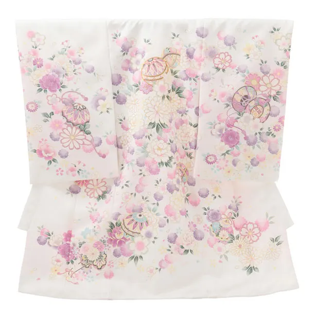 女児産着 お宮参りレンタル 1385 白地 毬花づくし