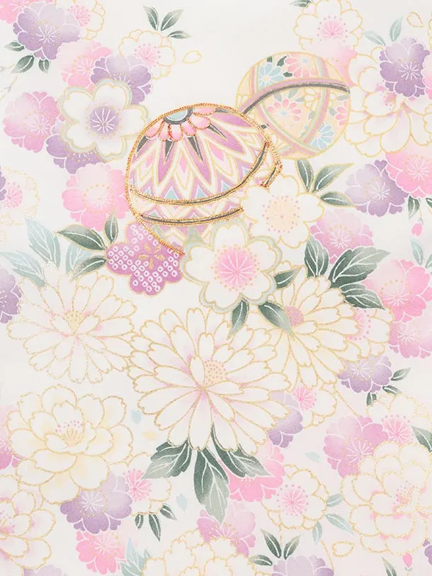 女児産着 お宮参りレンタル 1385 白地 毬花づくし