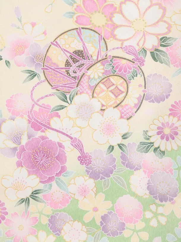 女児産着 お宮参りレンタル 1386 淡緑グラデ地 毬花づくし