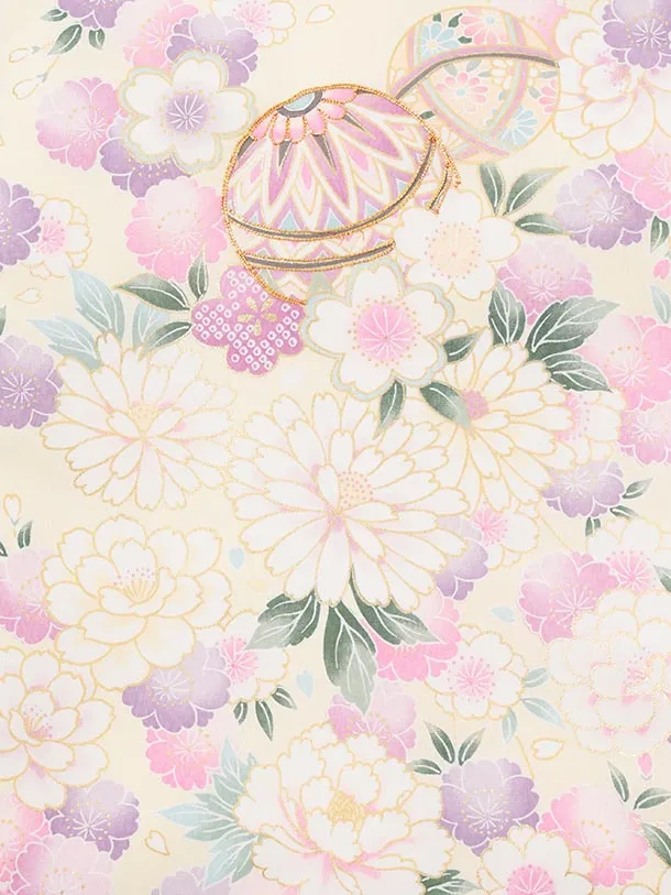 女児産着 お宮参りレンタル 1387 淡黄グラデ地 毬花づくし