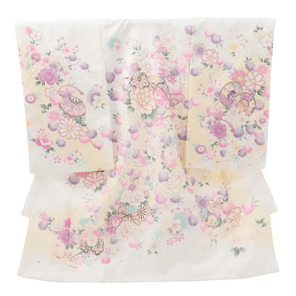 女児産着 お宮参りレンタル 1389 白地 牛車花づくし