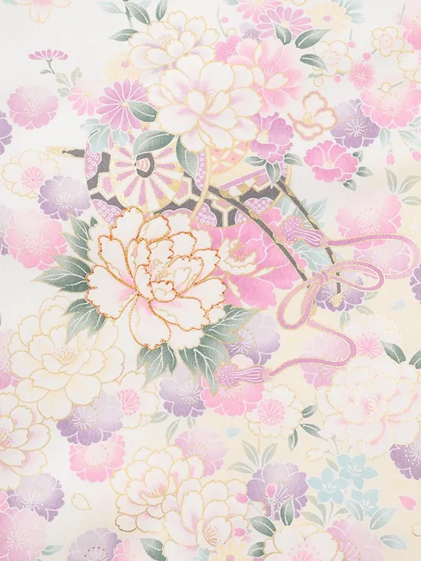 女児産着 お宮参りレンタル 1389 白地 牛車花づくし