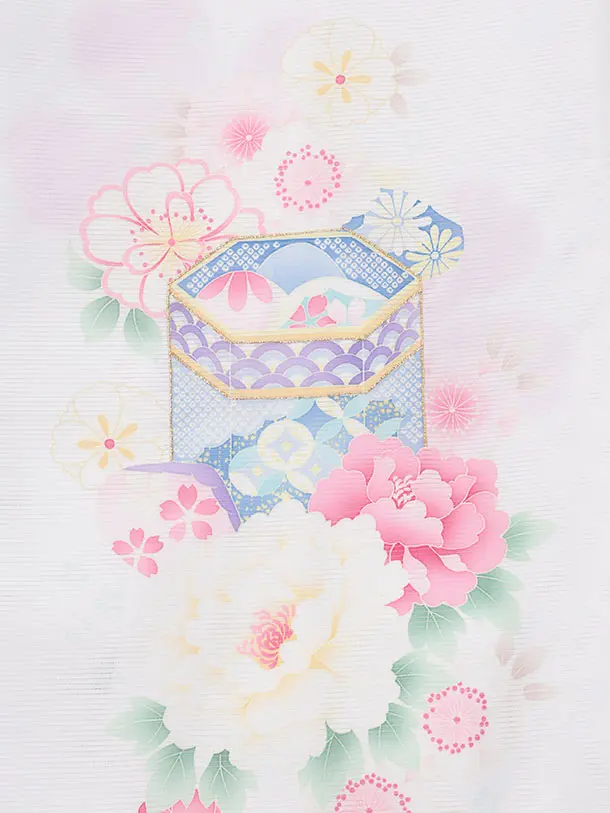 【夏用・絽】女児産着 お宮参りレンタル 1458 白地 ぼたん桜