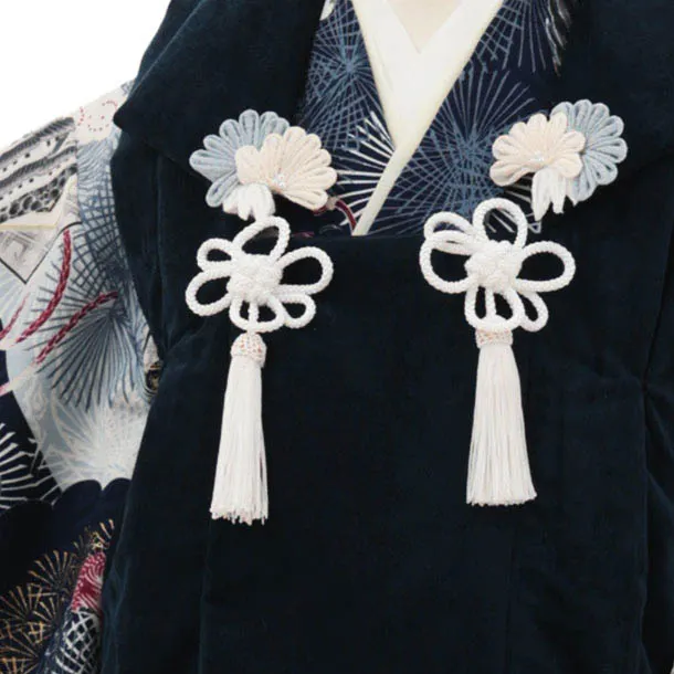 七五三(3歳男児被布)3348 紺無地ベロア風×水色鷹かぶと松